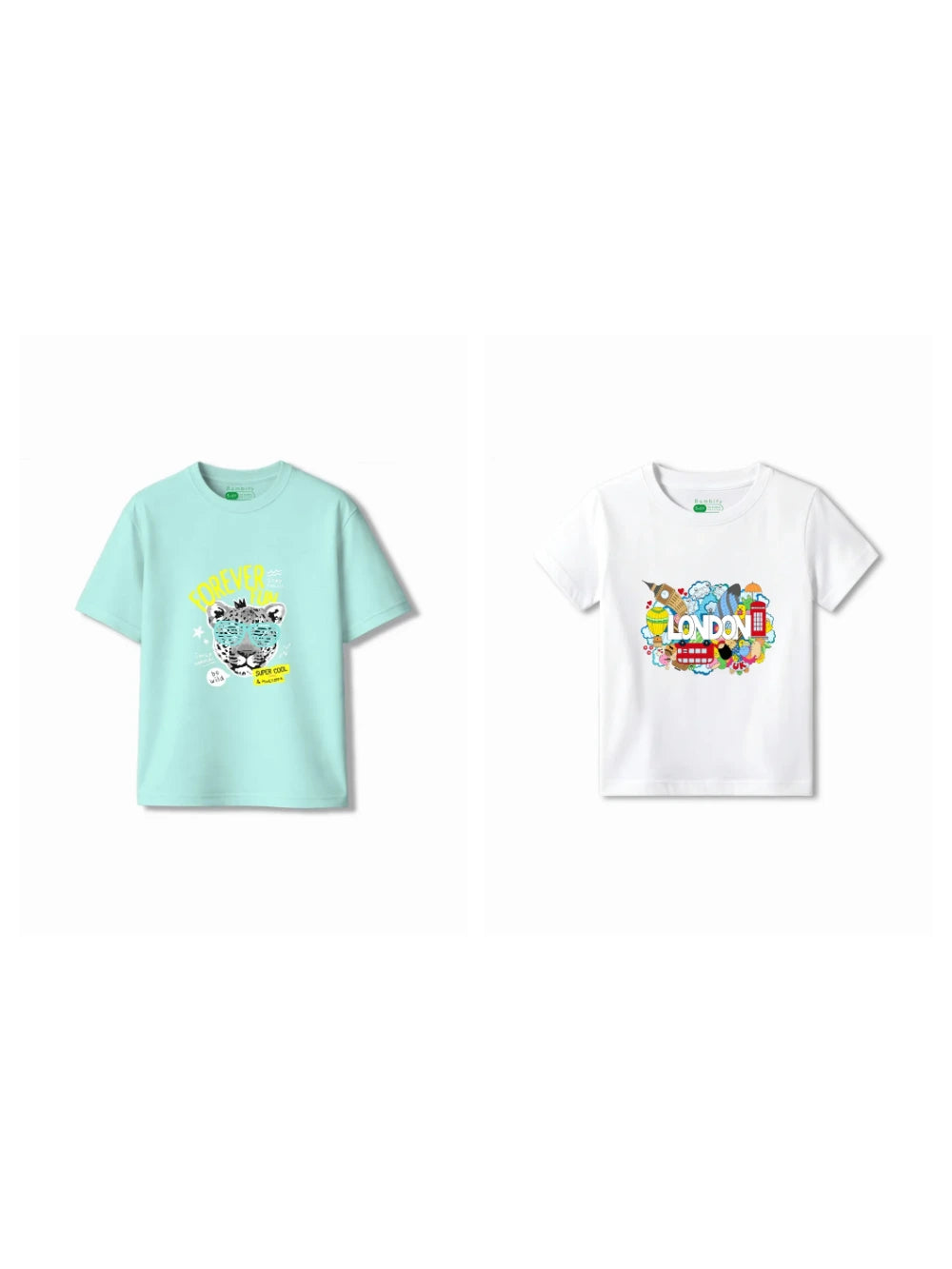 Bambify Kids T-Shirt Set London & Cheetah Fun White & Light Blue 3-4 Years bamboo cotton kids clothing India