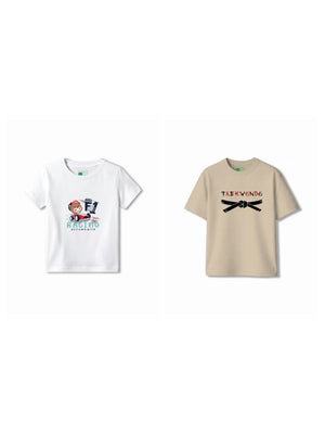 Bambify Kids T-Shirt Set F1 Racing & Taekwondo White & Beige 9-10 Years bamboo cotton kids clothing India