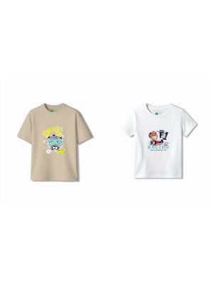 Bambify Kids T-Shirt Set F1 Racing & Cheetah Fun White & Beige 11-12 Years bamboo cotton kids clothing India