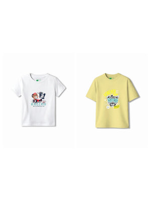 Bambify Kids T-Shirt Set F1 Racing & Cheetah Fun White & Yellow 3-4 Years bamboo cotton kids clothing India
