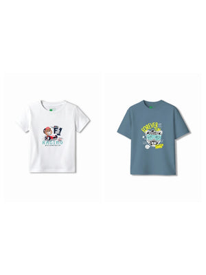 Bambify Kids T-Shirt Set F1 Racing & Cheetah Fun White & Dusty Blue 5-6 Years bamboo cotton kids clothing India