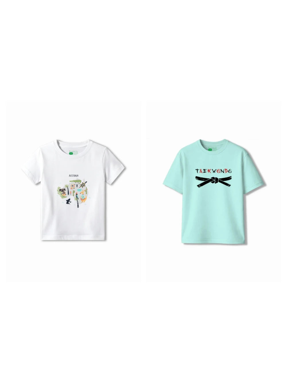 Bambify Kids T-Shirt Set Australia & Taekwondo White & Light Blue 7-8 Years bamboo cotton kids clothing India