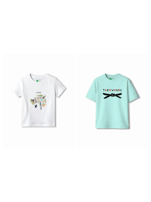 Bambify Kids T-Shirt Set Australia & Taekwondo White & Light Blue 7-8 Years bamboo cotton kids clothing India