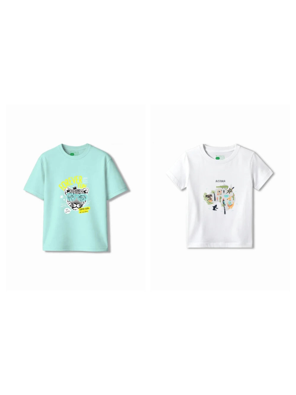 Bambify Kids T-Shirt Set Australia & Cheetah Fun White & Light Blue 9-10 Years bamboo cotton kids clothing India