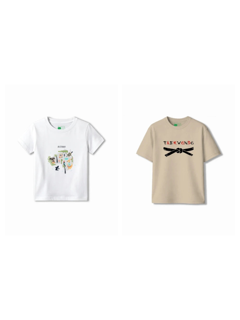 Bambify Kids T-Shirt Set Animal World & Taekwondo White & Beige 5-6 Years bamboo cotton kids clothing India