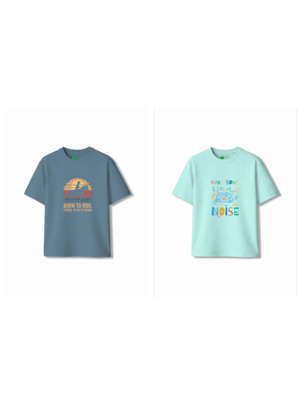 Bambify Kids T-Shirt Set Born to Ride & Noise Dusty Blue & Light Blue 3-4 Years bamboo cotton kids clothing India