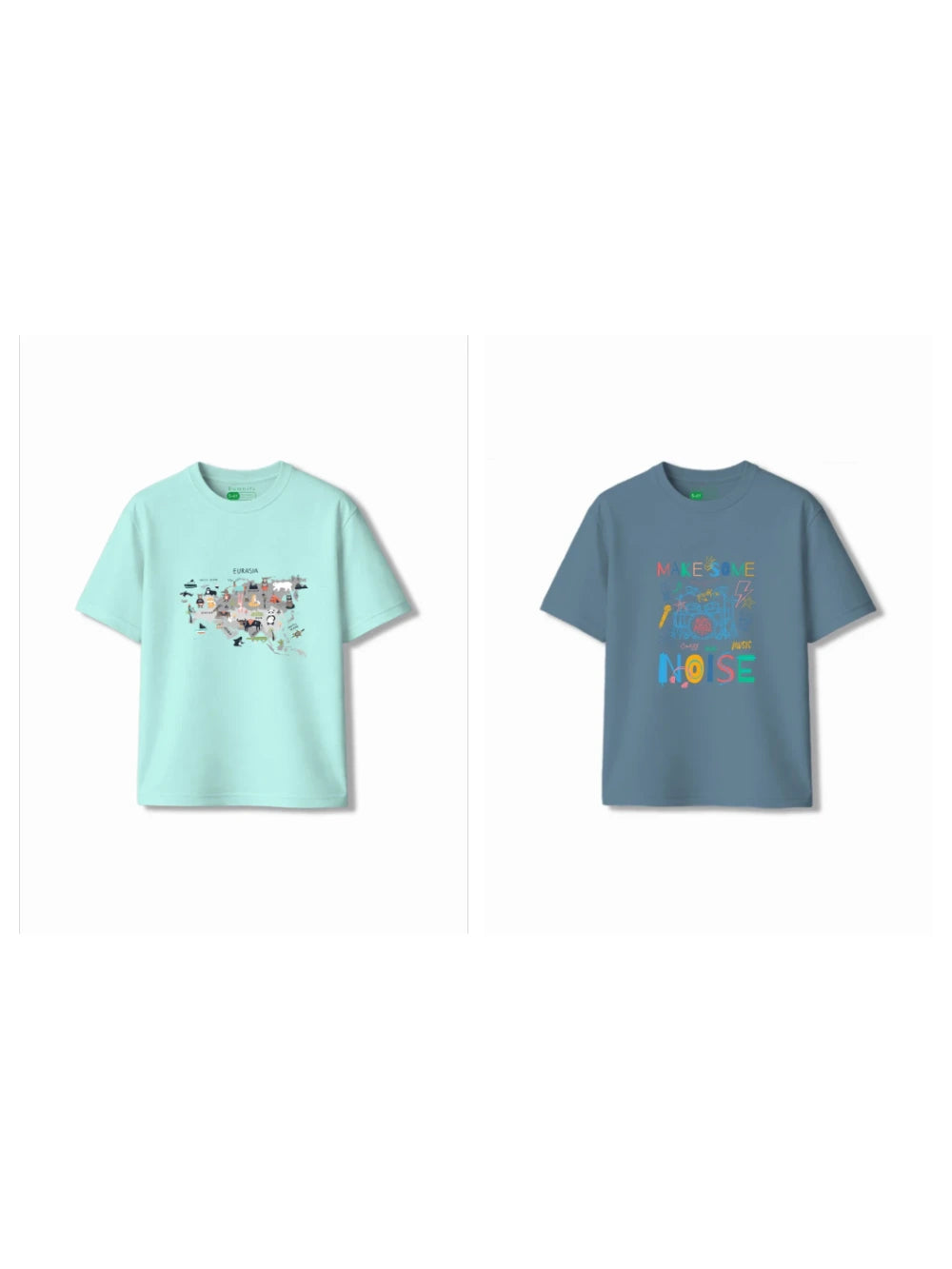 Bambify Kids T-Shirt Set Noise & Eurasia Dusty Blue & Light Blue 3-4 Years bamboo cotton kids clothing India
