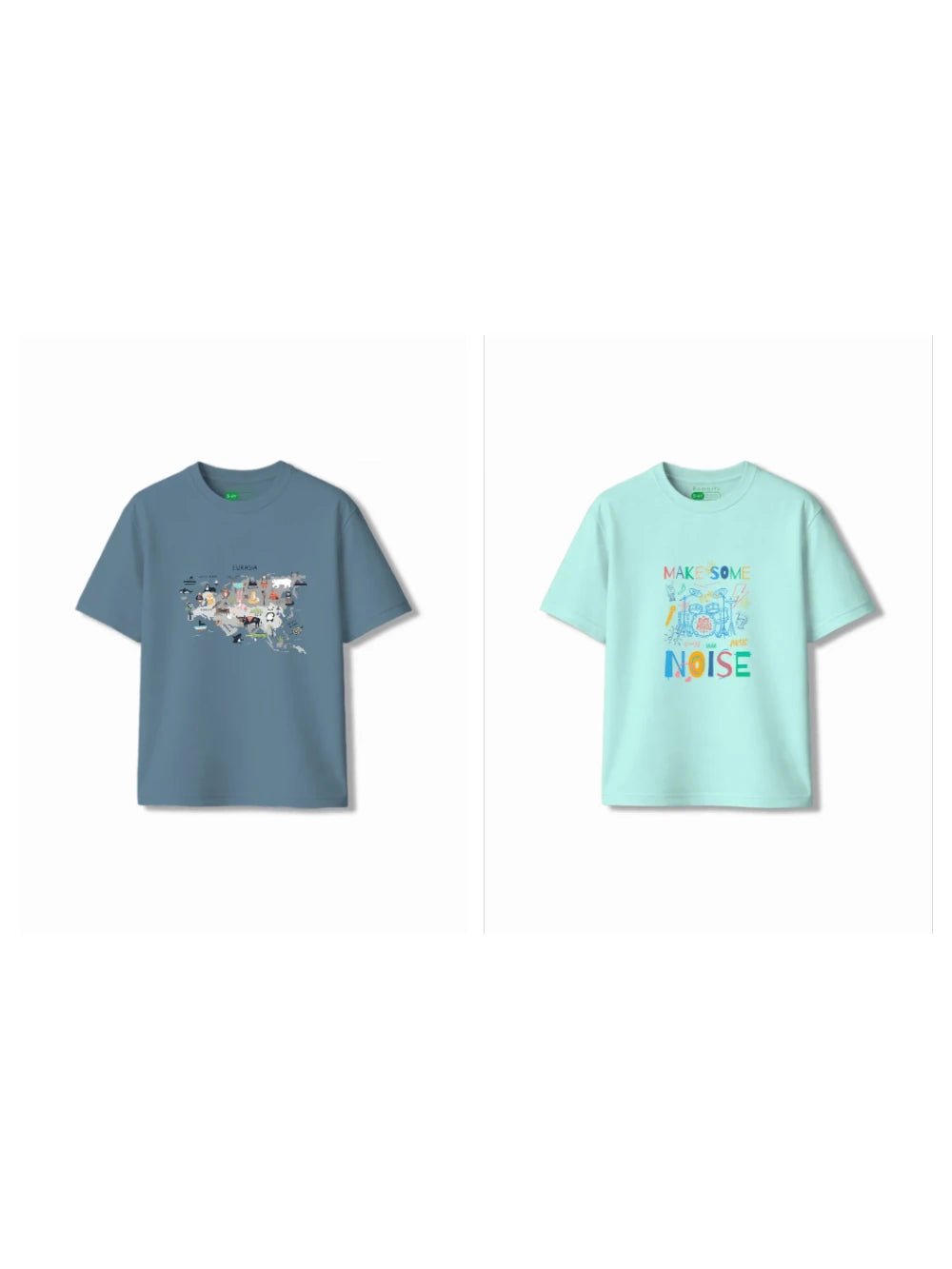 Bambify Kids T-Shirt Set Noise & Eurasia Light Blue & Dusty Blue 3-4 Years bamboo cotton kids clothing India
