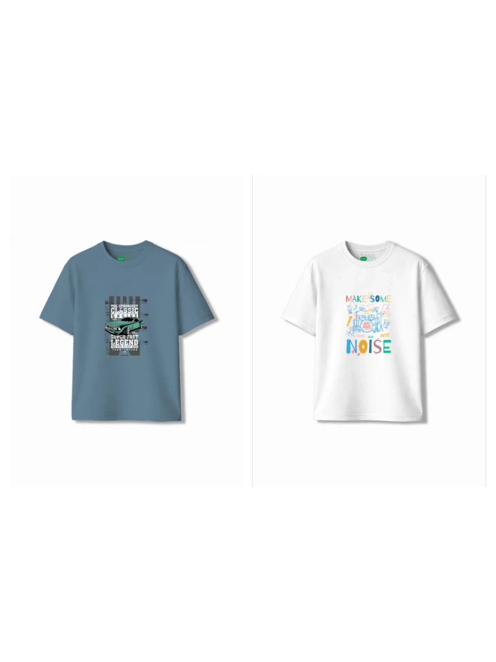 Bambify Kids T-Shirt Set Noise & Super Fast White & Dusty Blue 5-6 Years bamboo cotton kids clothing India