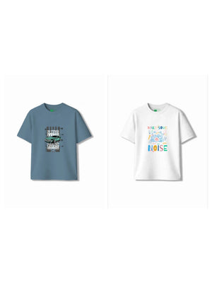Bambify Kids T-Shirt Set Noise & Super Fast White & Dusty Blue 5-6 Years bamboo cotton kids clothing India