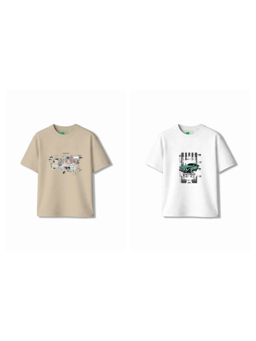 Bambify Kids T-Shirt Set Eurasia & Super Fast Beige & White 7-8 Years bamboo cotton kids clothing India