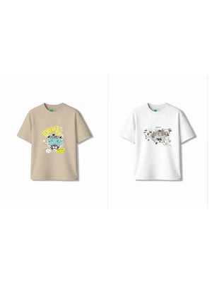 Bambify Kids T-Shirt Set Eurasia & Cheetah Fun White & Beige 7-8 Years bamboo cotton kids clothing India