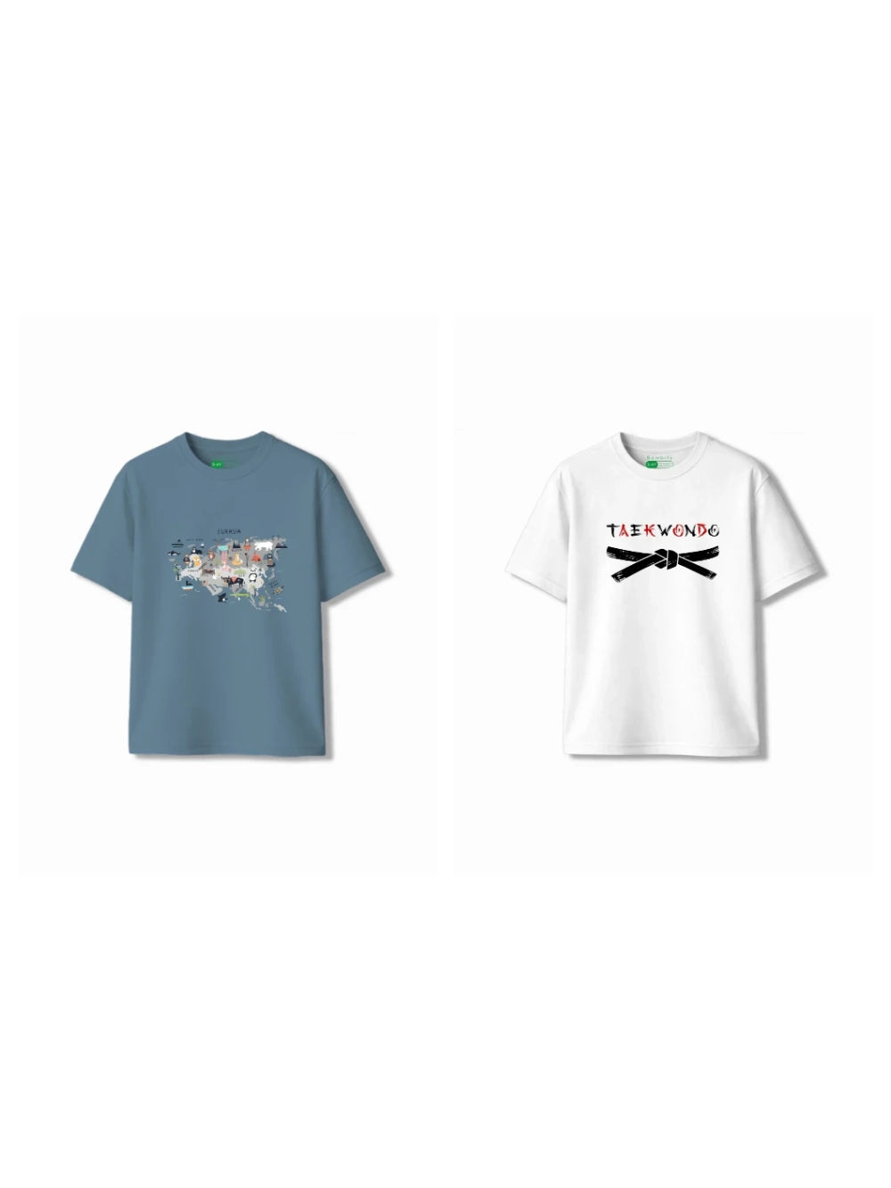 Bambify Kids T-Shirt Set Taekwondo & Eurasia White & Dusty Blue 11-12 Years bamboo cotton kids clothing India