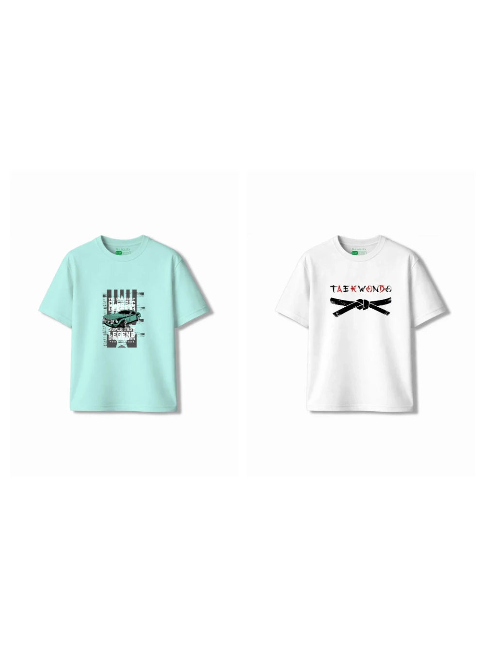 Bambify Kids T-Shirt Set Taekwondo & Super Fast White & Light Blue 3-4 Years bamboo cotton kids clothing India
