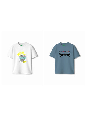 Bambify Kids T-Shirt Set Taekwondo & Cheetah Fun Dusty Blue & White 3-4 Years bamboo cotton kids clothing India