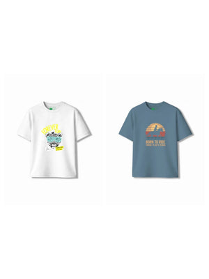Bambify Kids T-Shirt Set Cheetah Fun & Born to Ride White & Dusty Blue 3-4 Years bamboo cotton kids clothing India