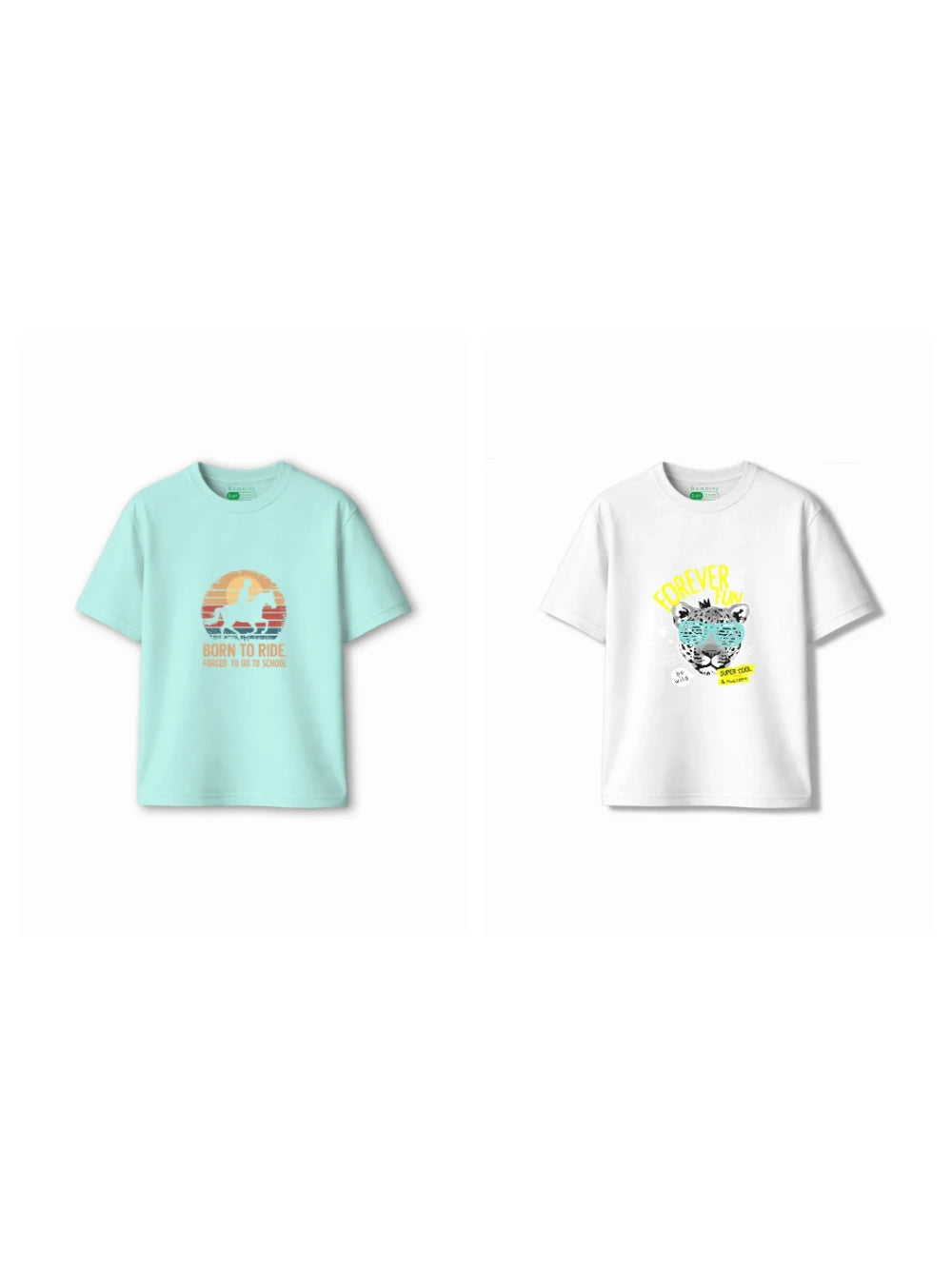 Bambify Kids T-Shirt Set Cheetah Fun & Born to Ride White & Light Blue 7-8 Years bamboo cotton kids clothing India