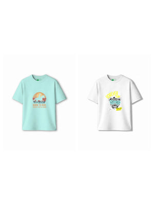 Bambify Kids T-Shirt Set Cheetah Fun & Born to Ride White & Light Blue 7-8 Years bamboo cotton kids clothing India