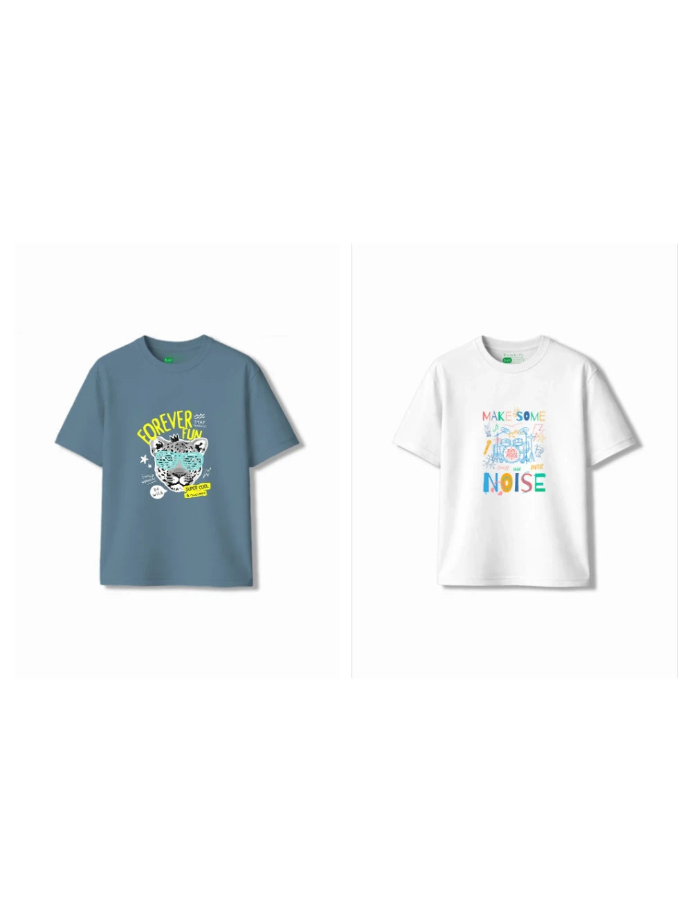 Bambify Kids T-Shirt Set Cheetah Fun & Noise Dusty Blue & White 11-12 Years bamboo cotton kids clothing India