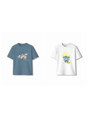 Bambify Kids T-Shirt Set Cheetah Fun & Eurasia White & Dusty Blue 5-6 Years bamboo cotton kids clothing India