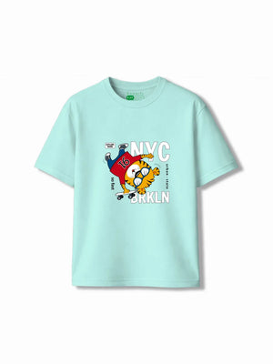 Urban Style Light Blue & Dusty Blue Low Shoulder T-shirt & Shorts Set Size 5-6 Years Bamboo Cotton ‚ Bambify India