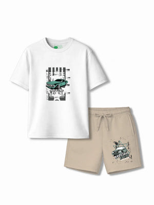 Super Fast White & Beige Oversized T-shirt & Shorts Set Size 3-4 Years Bamboo Cotton ‚ Bambify India