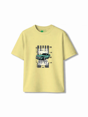 Super Fast Yellow & Dusty Blue Oversized T-shirt & Shorts Set Size 5-6 Years Bamboo Cotton ‚ Bambify India