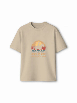 Born to Ride Beige & White Kids Tracks Set Size 5-6 Years Bamboo Cotton ‚ Bambify India