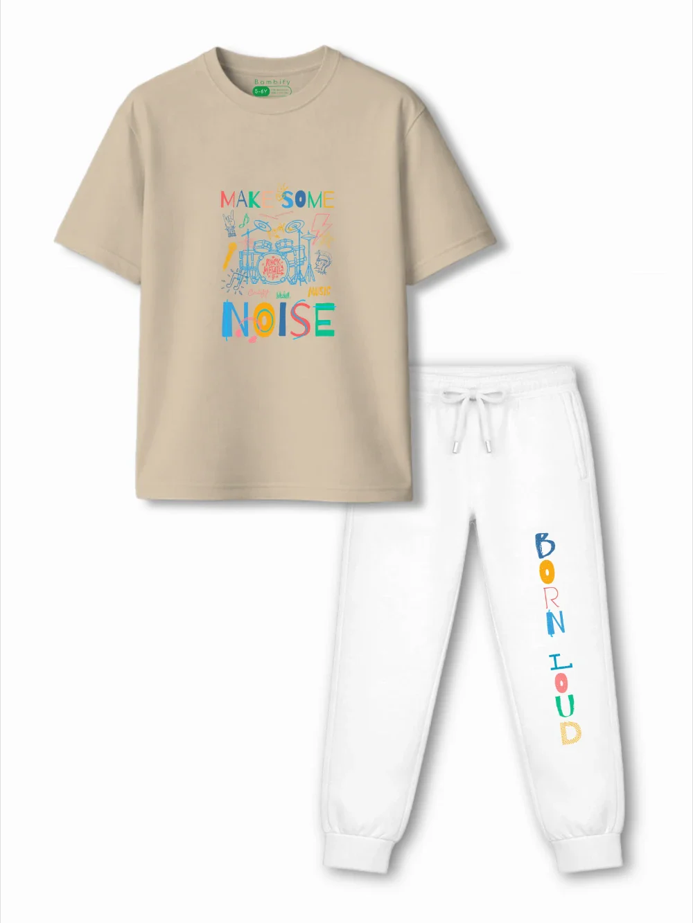 Noise Beige & White Kids Tracks Set Size 3-4 Years Bamboo Cotton ‚ Bambify India