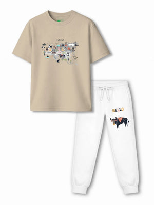 Bambify Best Kids Tracks Set Naturally Pure ‚ Eurasia Beige & White Bamboo Cotton Bambify India Beige 3-4 Years bamboo cotton kids clothing India