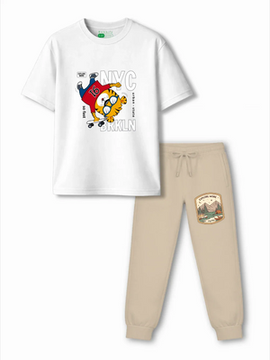 Urban Style White & Beige Kids Tracks Set Size 3-4 Years Bamboo Cotton ‚ Bambify India