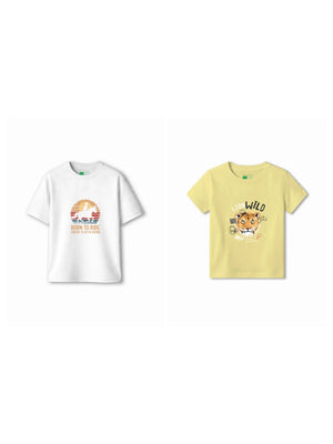 Bambify Kids T-Shirt Set Born to Ride & The Lion White & Yellow 11-12 Years bamboo cotton kids clothing India