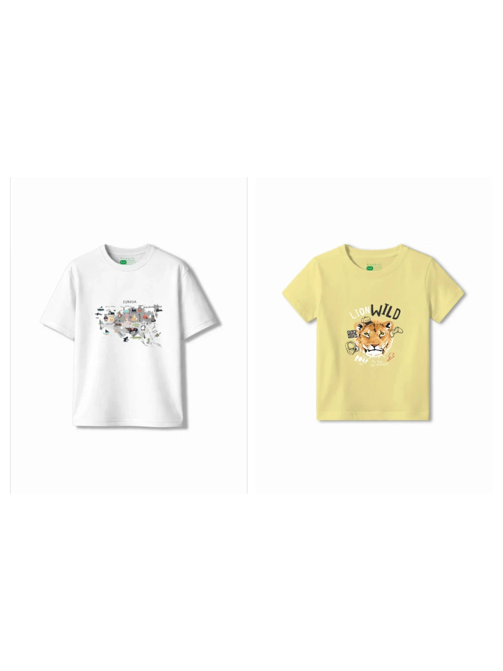 Bambify Kids T-Shirt Set Eurasia & The Lion White & Yellow 5-6 Years bamboo cotton kids clothing India