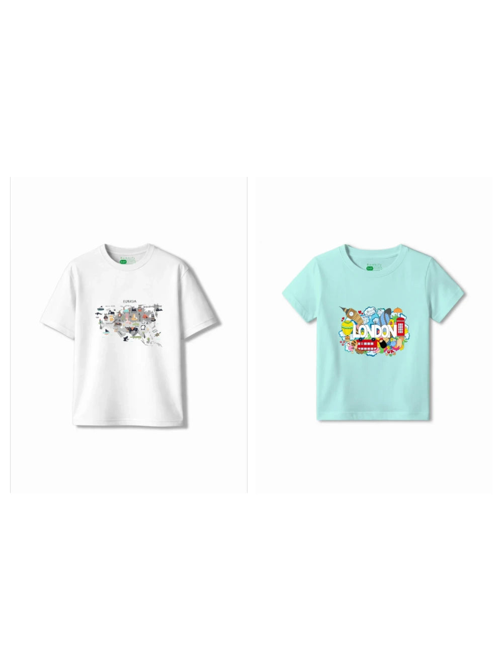 Bambify Kids T-Shirt Set Eurasia & London White & Light Blue 7-8 Years bamboo cotton kids clothing India