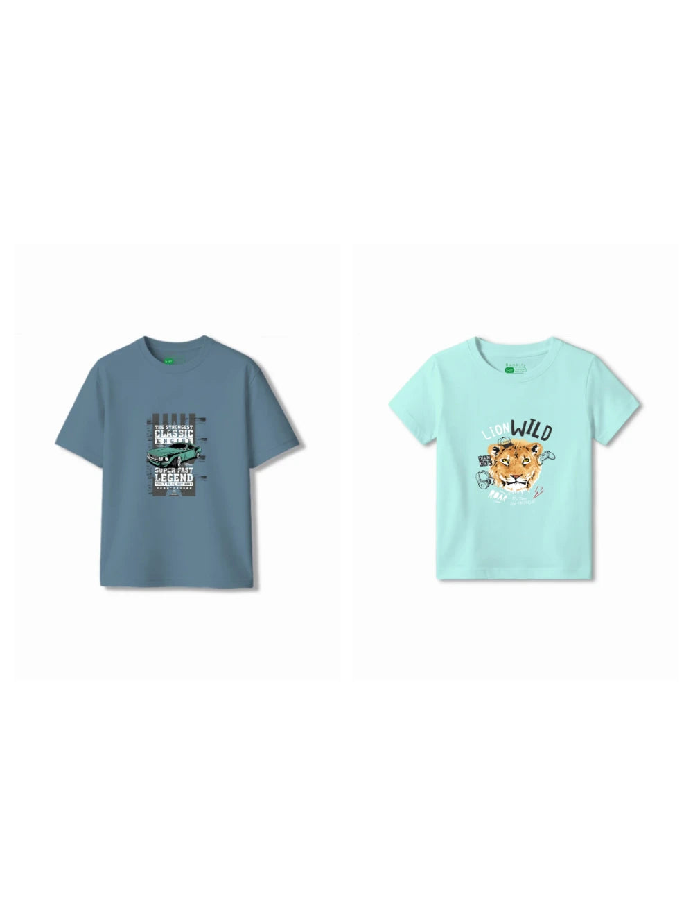 Bambify Kids T-Shirt Set Super Fast & The Lion Dusty Blue & Light Blue 3-4 Years bamboo cotton kids clothing India
