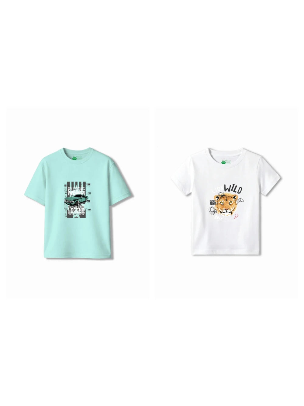 Bambify Kids T-Shirt Set Super Fast & The Lion Light Blue & White 3-4 Years bamboo cotton kids clothing India