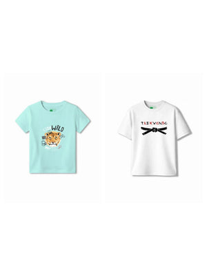 Bambify Kids T-Shirt Set Taekwondo & The Lion White & Light Blue 3-4 Years bamboo cotton kids clothing India