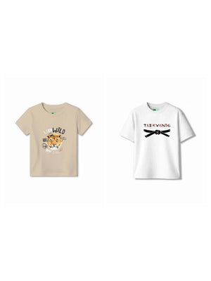 Bambify Kids T-Shirt Set Taekwondo & The Lion White & Beige 7-8 Years bamboo cotton kids clothing India