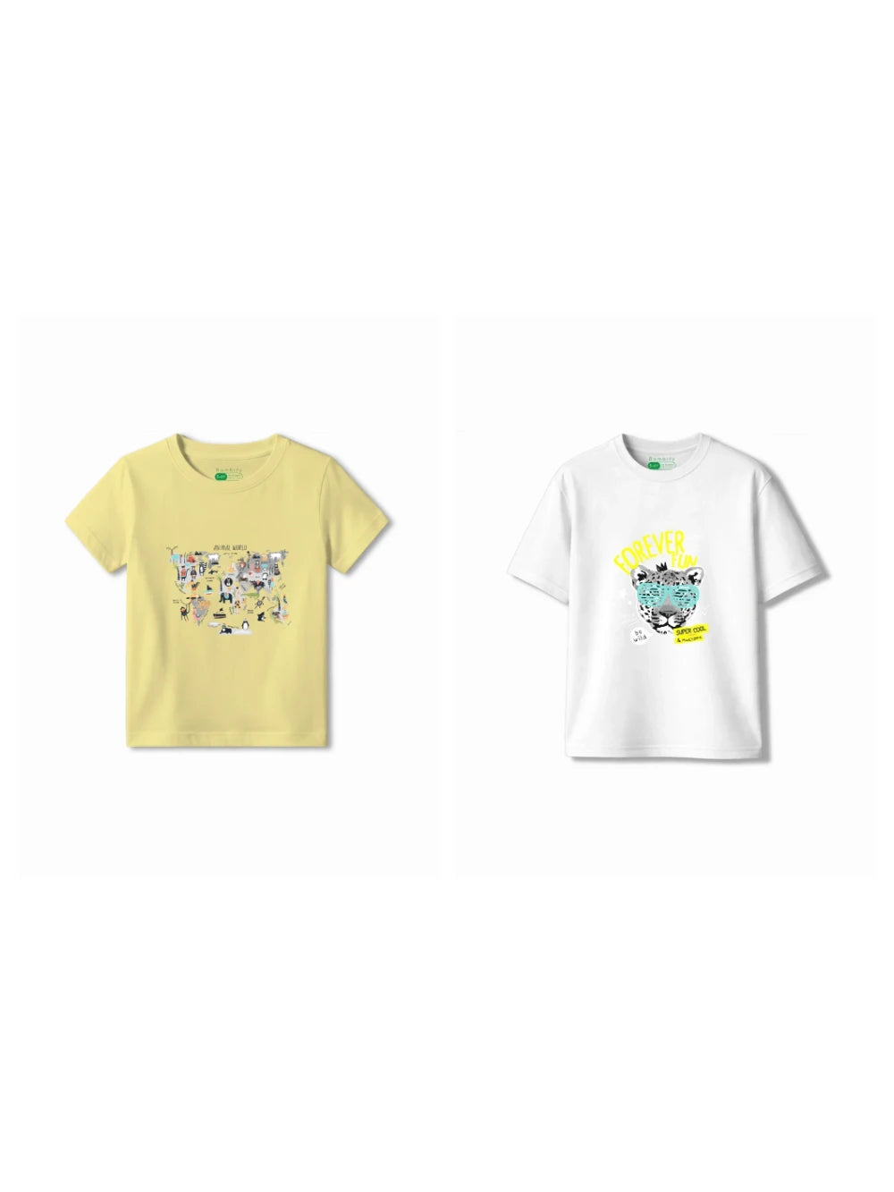 Bambify Kids T-Shirt Set Cheetah Fun & Animal World White & Yellow 3-4 Years bamboo cotton kids clothing India
