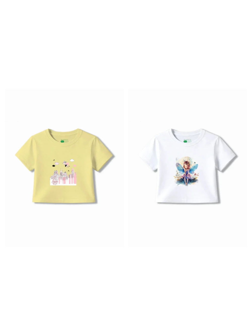 Bambify Kids T-Shirt Set Angel & Super Girl White & Yellow 5-6 Years bamboo cotton kids clothing India
