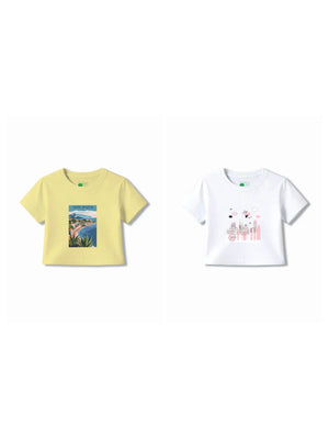 Bambify Kids T-Shirt Set Super Girl & France White & Yellow 9-10 Years bamboo cotton kids clothing India