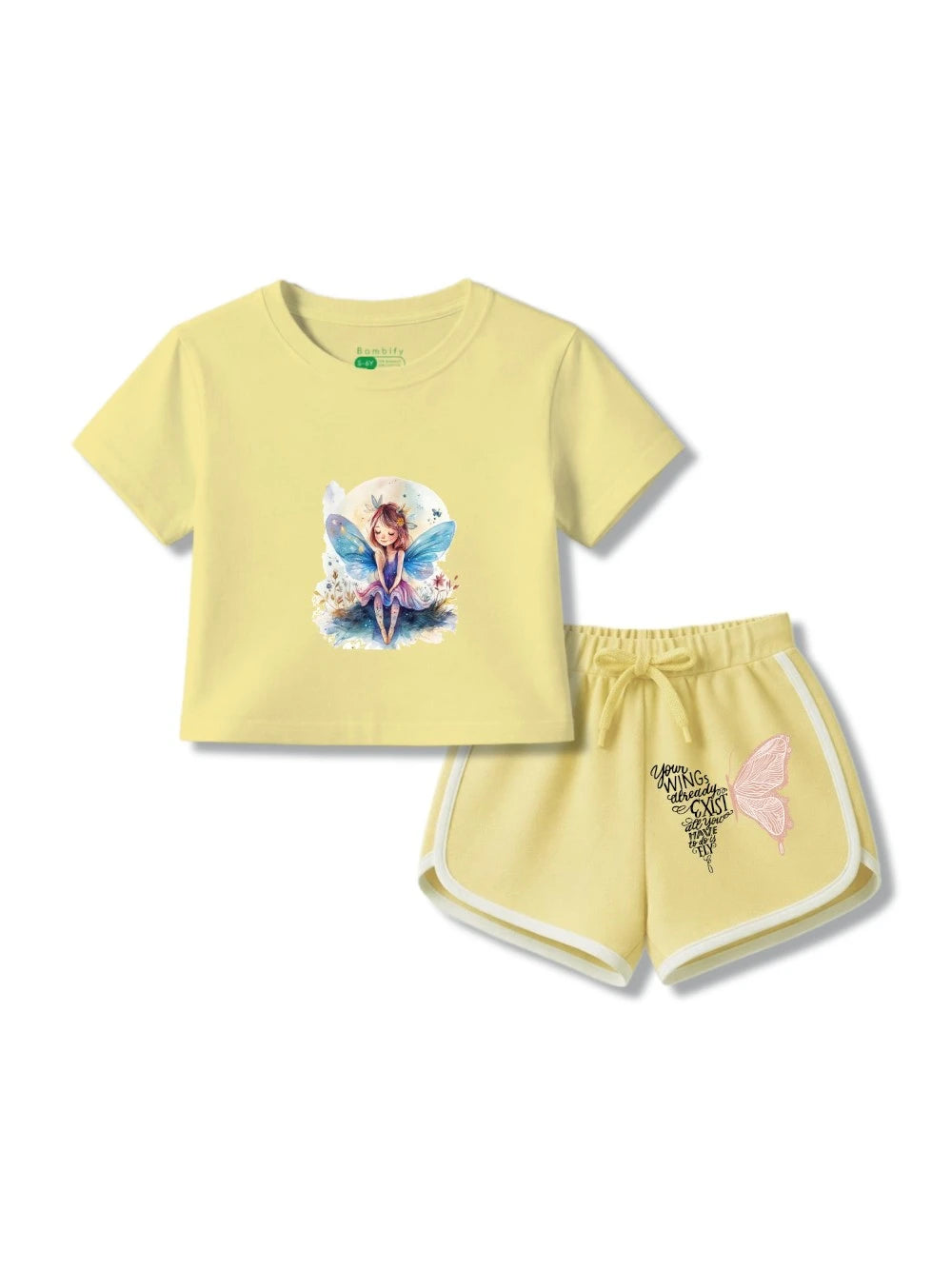 Bambify Premium Girls Crop Top & Shorts Set Gift ‚ Angel All Yellow Bamboo Cotton Bambify India Yellow 3-4 Years bamboo cotton kids clothing India