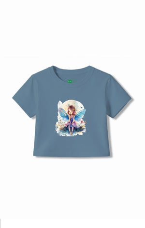 Bambify Eco Friendly Girls Crop Top & Shorts Set ‚ Angel Dusty Blue & Light Blue Bamboo Cotton Bambify India Dusty Blue 5-6 Years bamboo cotton kids clothing India