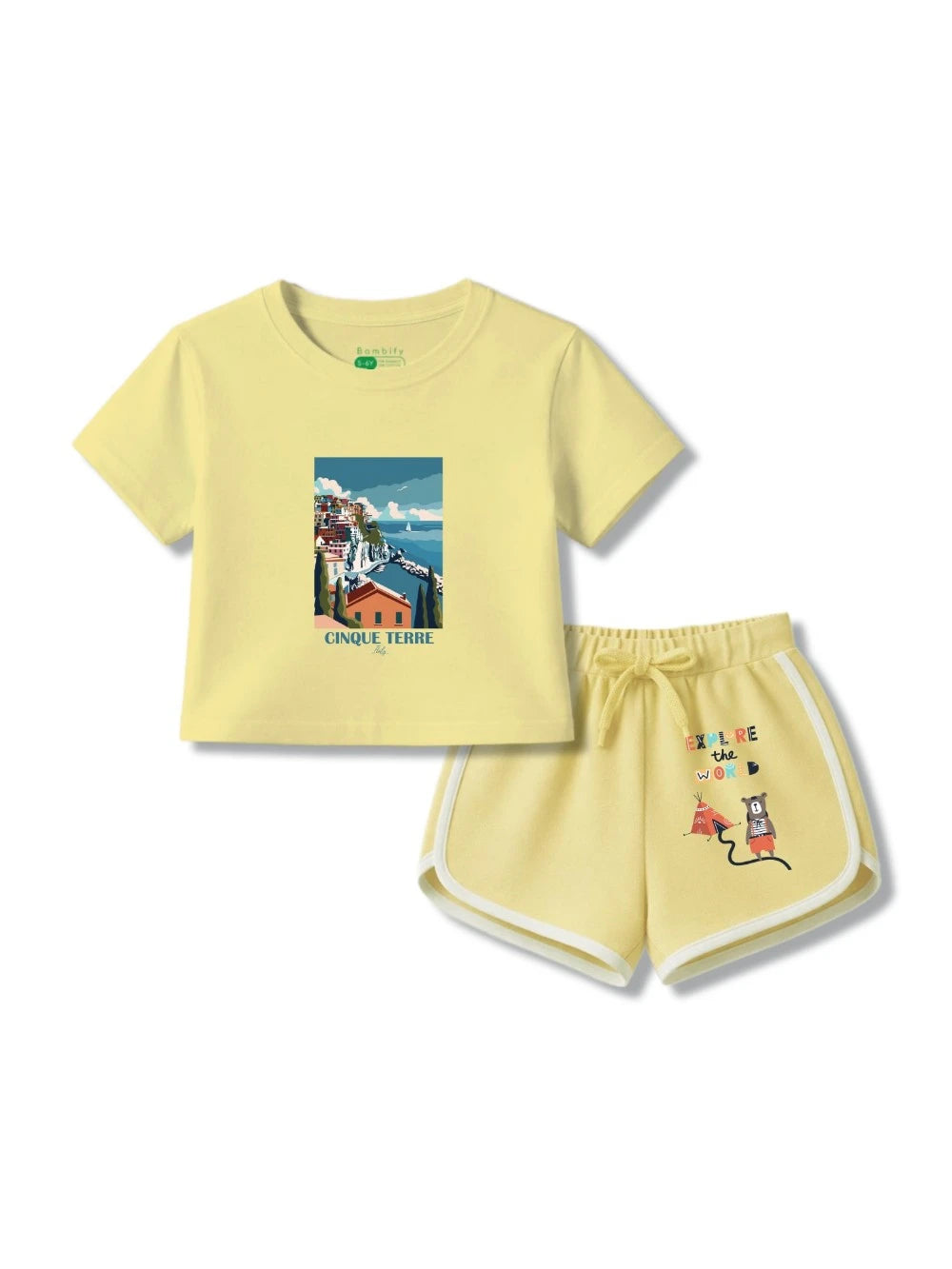 Bambify Girls Travel Holiday Shorts & Crop Tshirt Set ‚ Italy All Yellow Bamboo Cotton Bambify India Yellow 3-4 Years bamboo cotton kids clothing India