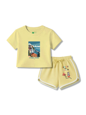 Bambify Girls Travel Holiday Shorts & Crop Tshirt Set ‚ Italy All Yellow Bamboo Cotton Bambify India Yellow 3-4 Years bamboo cotton kids clothing India
