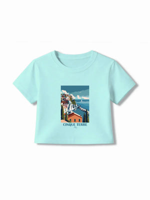 Italy Light Blue & Dusty Blue Girls Shorts & Crop Tshirt Set Size 5-6 Years Bamboo Cotton ‚ Bambify India