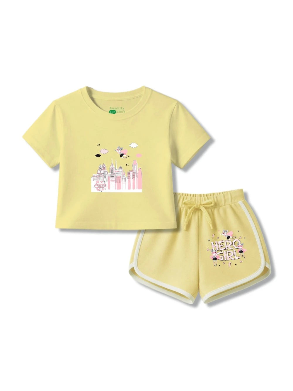 Bambify Skin Safe Girls Crop Set ‚ Super Girl All Yellow Hypoallergenic Bamboo Bambify India Yellow 3-4 Years bamboo cotton kids clothing India