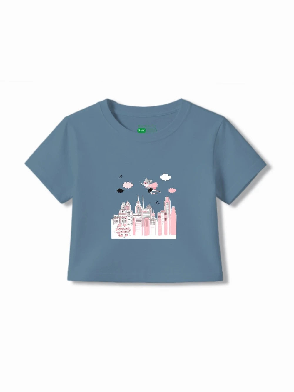 Bambify Girls All Climate Crop Set ‚ Super Girl Dusty Blue & Light Blue Bamboo Cotton Bambify India Dusty Blue 5-6 Years bamboo cotton kids clothing India