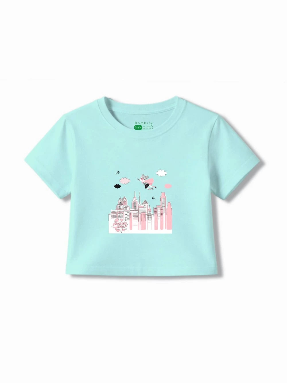 Bambify Girls Lounge Crop Set ‚ Super Girl Light Blue & Dusty Blue Bamboo Cotton Bambify India Light Blue 5-6 Years bamboo cotton kids clothing India