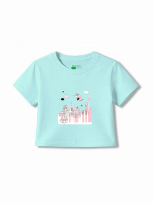 Bambify Girls Lounge Crop Set ‚ Super Girl Light Blue & Dusty Blue Bamboo Cotton Bambify India Light Blue 5-6 Years bamboo cotton kids clothing India